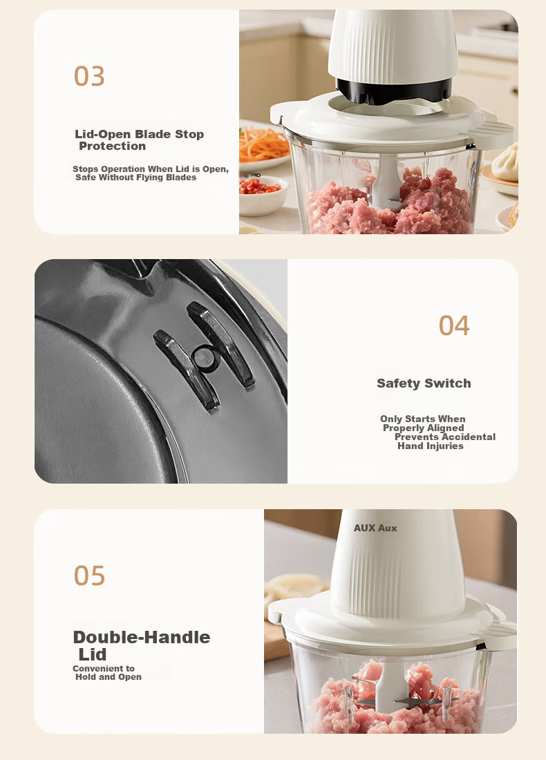 AUX AJR-18AZX-117 White Electric Multifunctional Household Meat Grinder Stainless Steel Meat Mincer Garlic Paste Machine Dual Blades 24