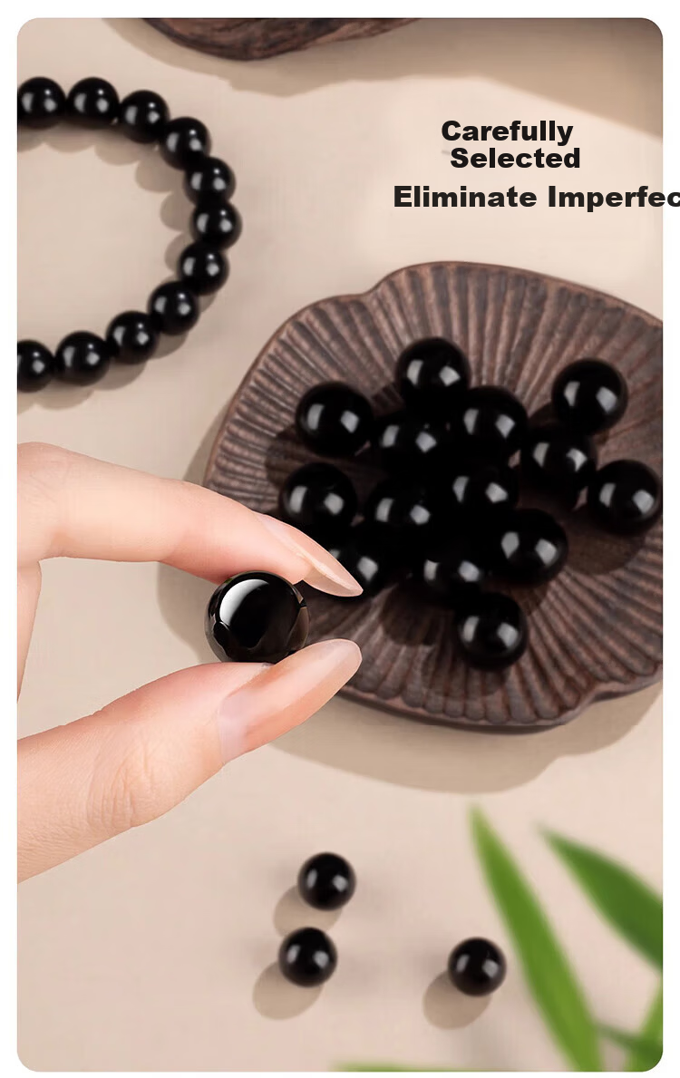 Hongliangyuan Collectible Natural Obsidian Bracelet Couples Zodiac Year Luck Crystal Bracelet 6MM Birthday Gift 9