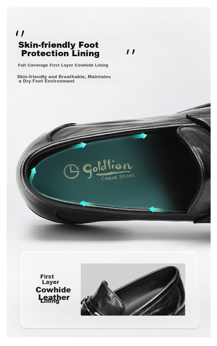 Goldlion Men's Spring Summer Business Leather Slip-On Loafers G515530004AAA Black Size 42 5