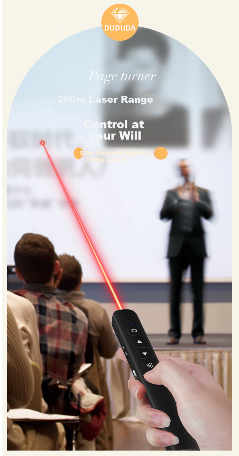 DUDUDA Black Flip Pen PPT Laser Remote Control Multifunctional Teaching Presentation Slide Projector Infrared Remote Multimedia Seewo Presenter 5
