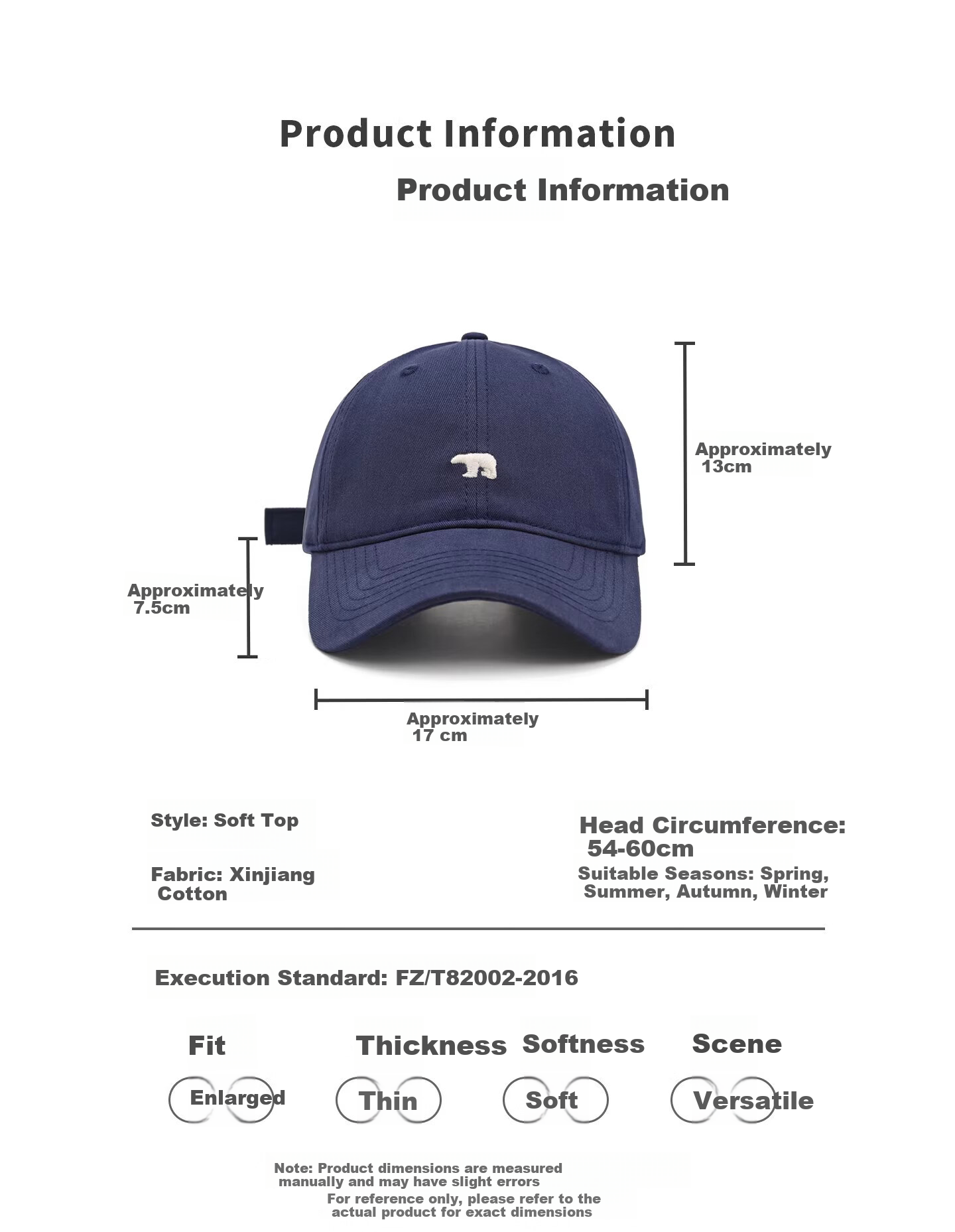 HAOGUAN Baseball Cap Spring Summer New Polar Bear Extra Large Deep Duckbill Hat Women's Wide Brim Slim Face Large Head Men's Cap 2