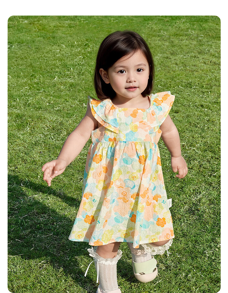 Balabala Girls Baby Dress Infant Dress 2026 Summer New Breathable French Style Floral Princess Dress 19