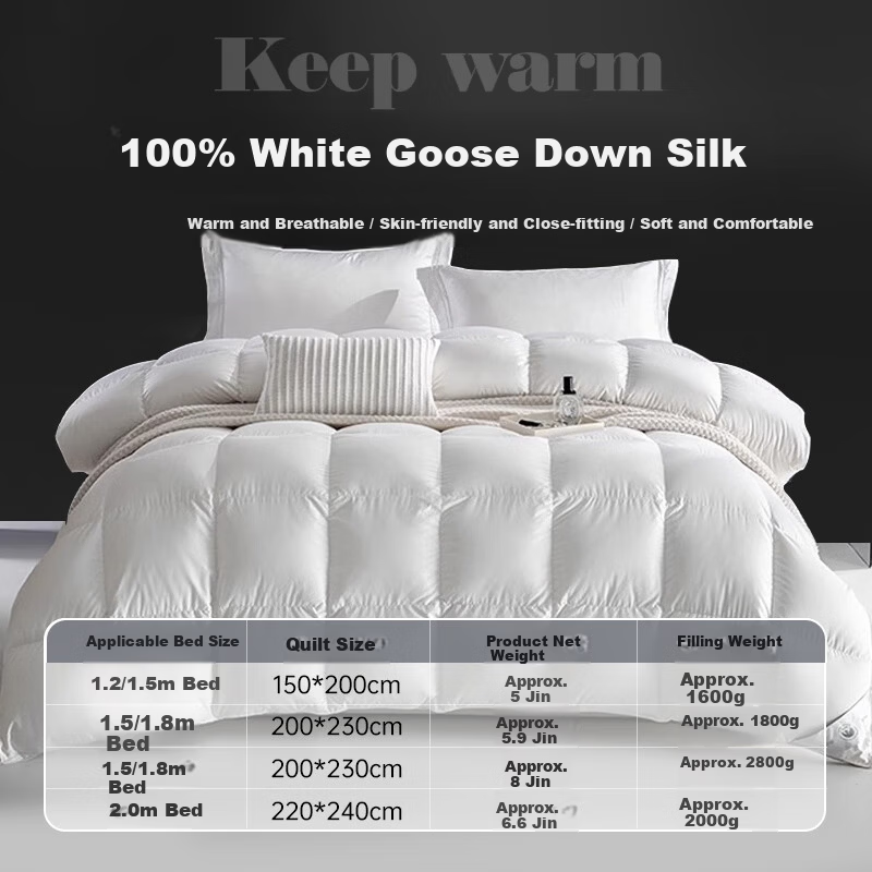 MUJI 100% White Goose Down Quilt Feather Silk Winter Quilt Autumn and Winter Quilt Core Approx. 5.9 Jin 200*230cm White