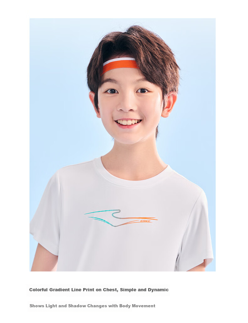 ERKE Kids Boys and Girls Quick-Dry Short Sleeve Children's Crew Neck Summer UV50+ Sun Protection T-Shirt White 110 5
