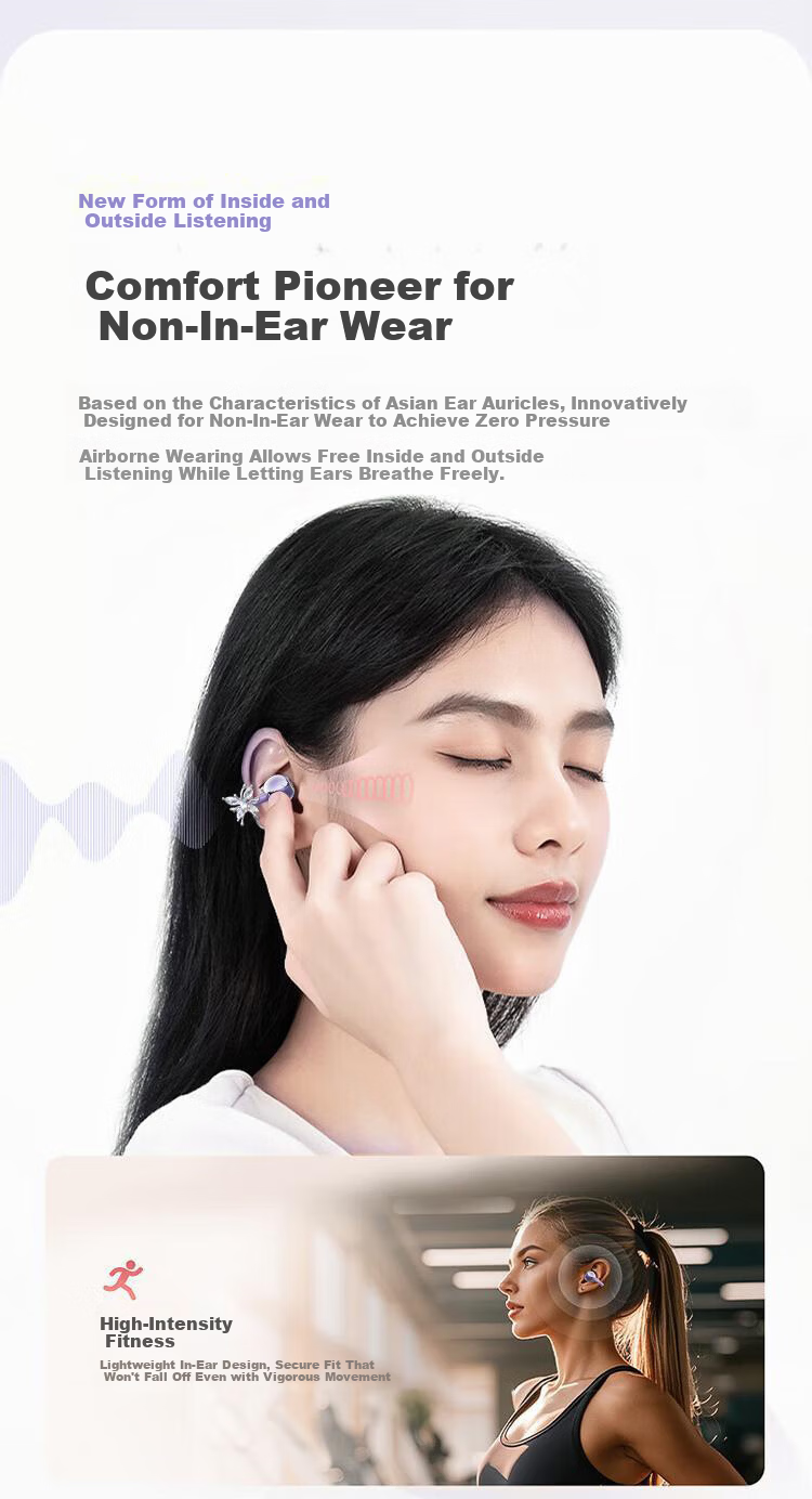 KOVL [2026 Latest Model | Berlin Voice] Bluetooth Headphones, Ear Clip-Style Bone Conduction Concept, Open Wireless Non-In Sports Running Gaming AI Noise Reduction for Men And Wome 6