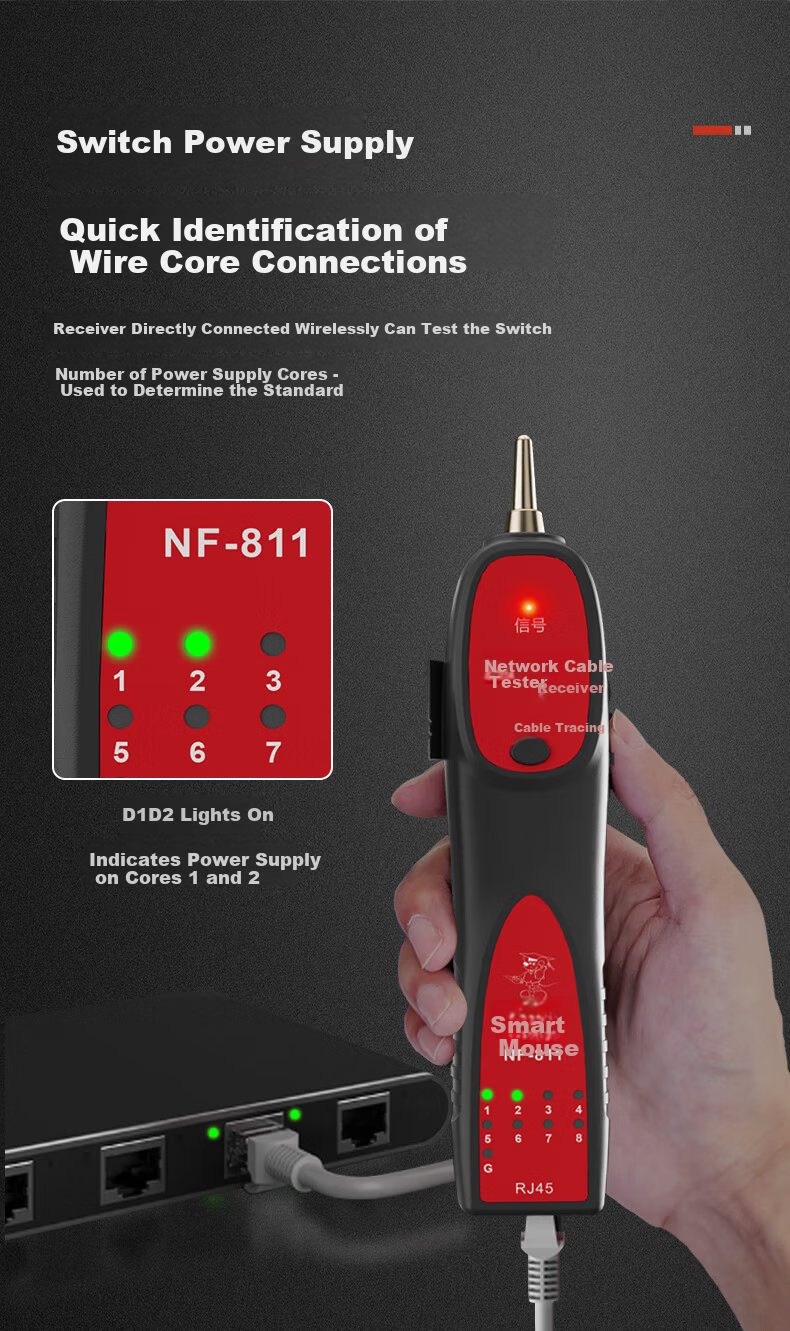Smart Mouse NF-811 Cable Tracker Kit for Four-Core Network Cable, 60V Voltage Resistant Wiring Assistant Tester 8