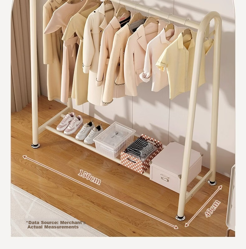 Shanshan Wooden Floor-Standing Clothes Hanger Coat Rack Bedroom Garment Rack Mobile Balcony Storage Shelf 11
