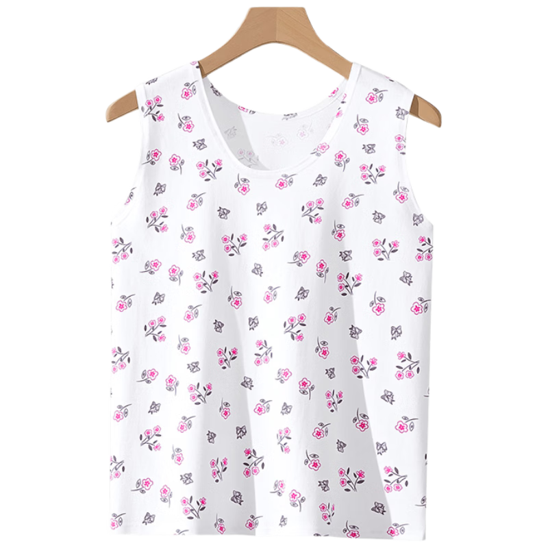 Nanjiren Women's Middle-Aged and Elderly Cotton Sleeveless Vest Summer Undershirt Plus Size T-Shirt