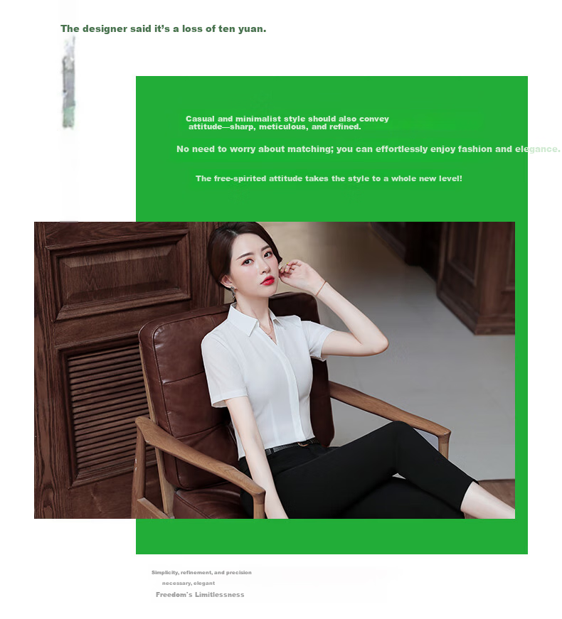 Romon Slim Fit Simple Summer Women's Shirt Casual Breathable Solid Color Short Sleeve White M 2
