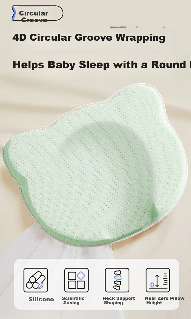 Bledilait Baby Pillow Infant Shaping Pillow Newborn Head Correction Anti-Flat Head Silicone Pillow 0-6 Months 4