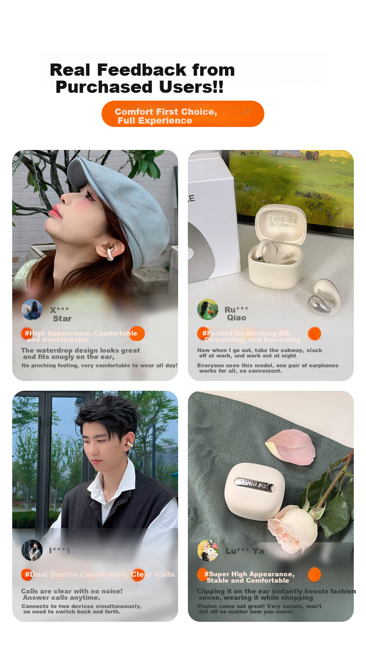 Linklike Ergonomic Certified Bluetooth Ear Clip-On Earphones 2026 Latest Model for Women Comfortable Long Wear Running 10