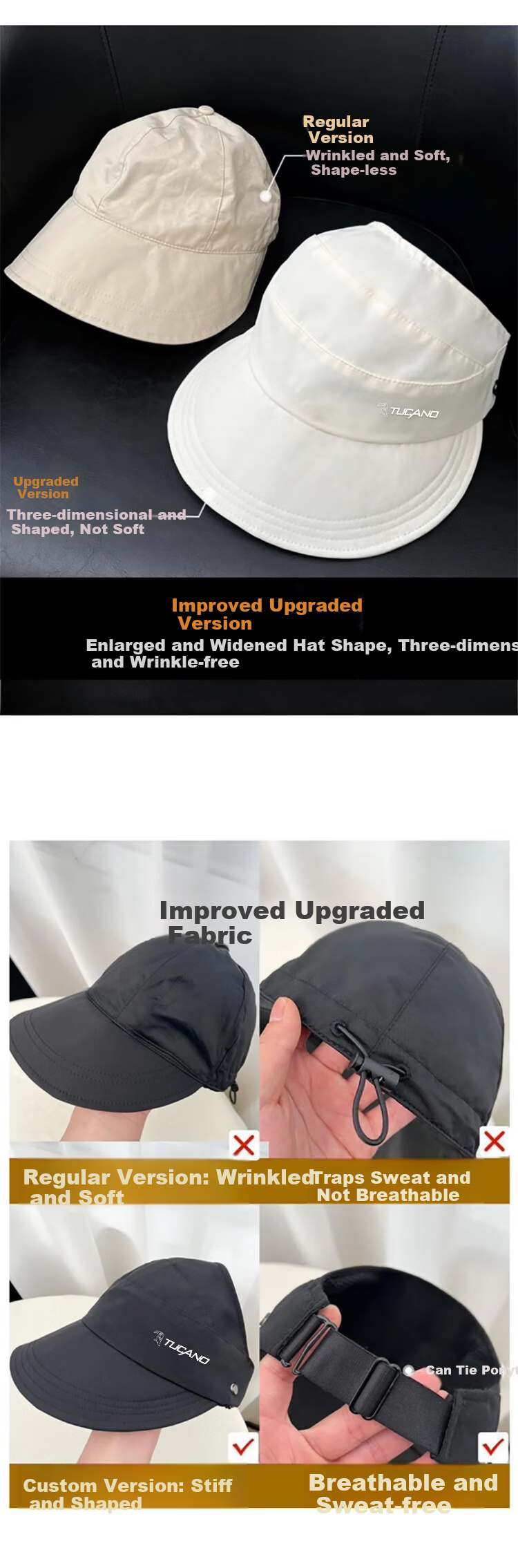 TUCANO Women's Summer Sun Protection Bucket Hat Open Top 2025 New Face-Slimming UV Protection Cap 3