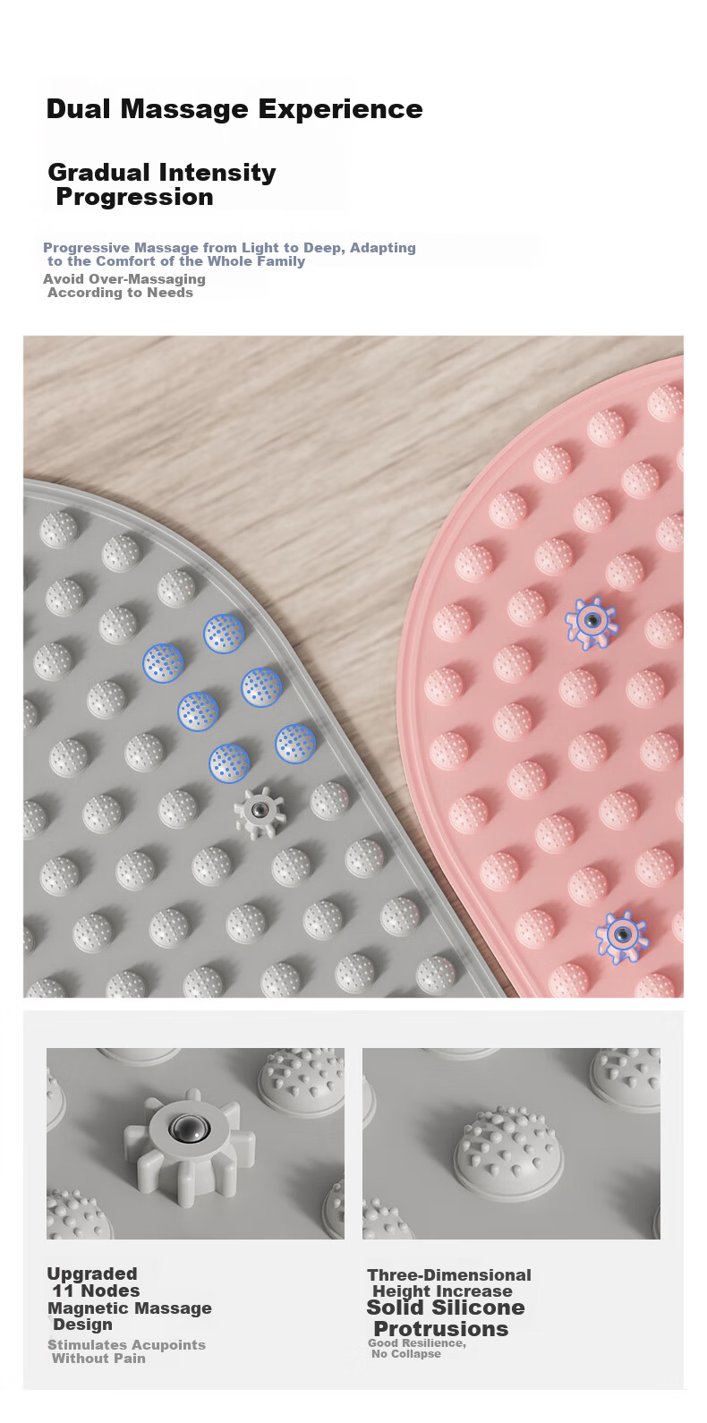 Boshu Health Food-Grade Silicone Acupressure Foot Massage Mat Slow Running Foot Reflexology Board 8