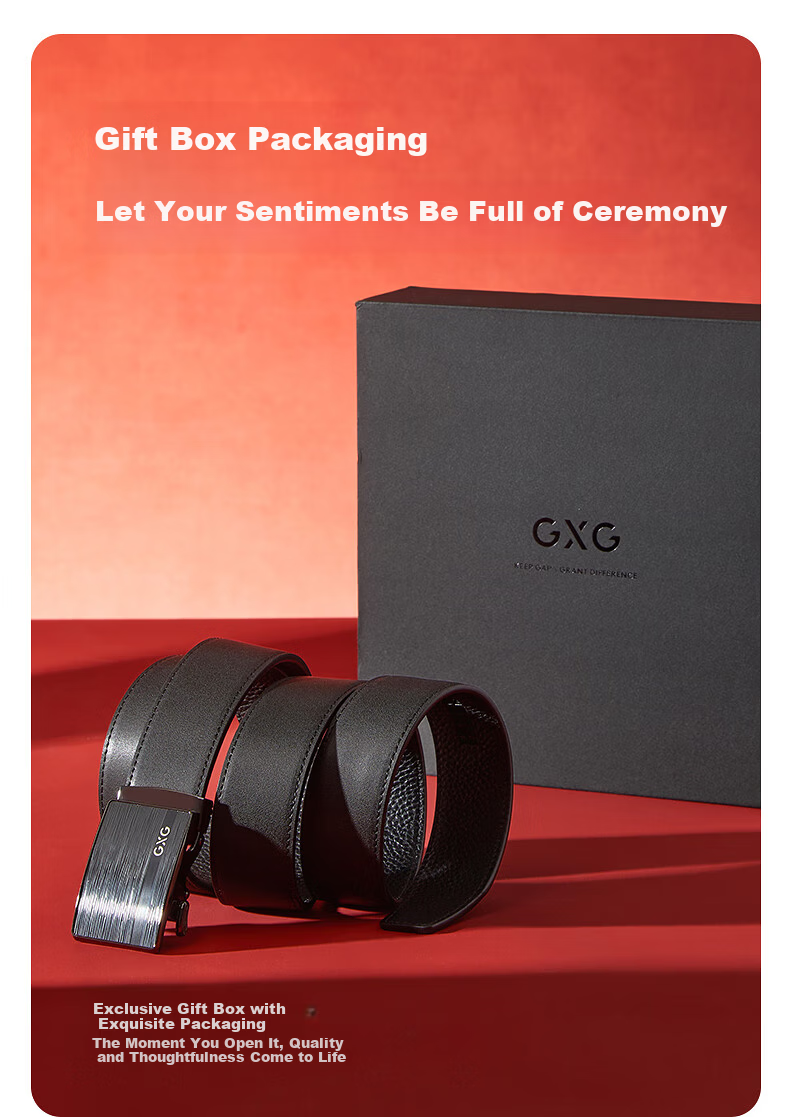 GXG Commuter Belt Qixi Festival [Gift Box] Square Buckle Black Leather Belt Black 120cm 5