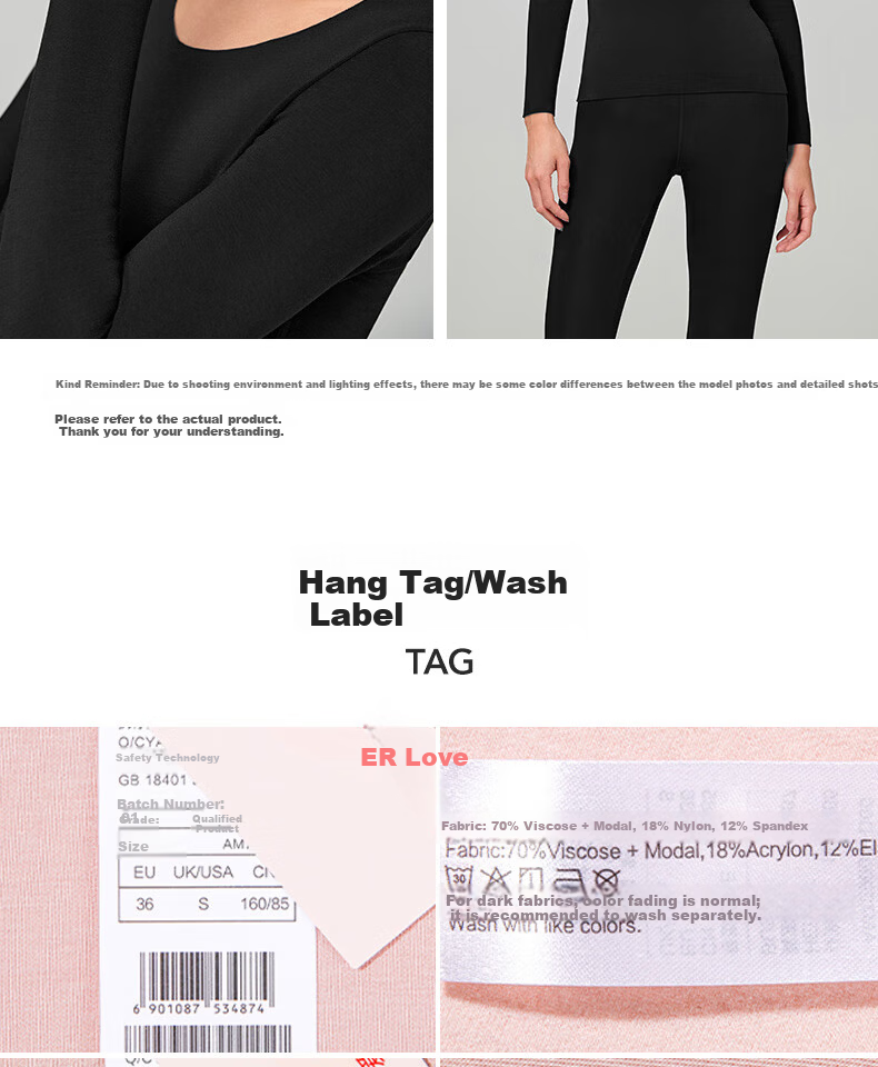 Aimer Milk Series Thermal Underwear, Autumn And Winter Antibacterial And Anti-Static, Black Top, S160 26
