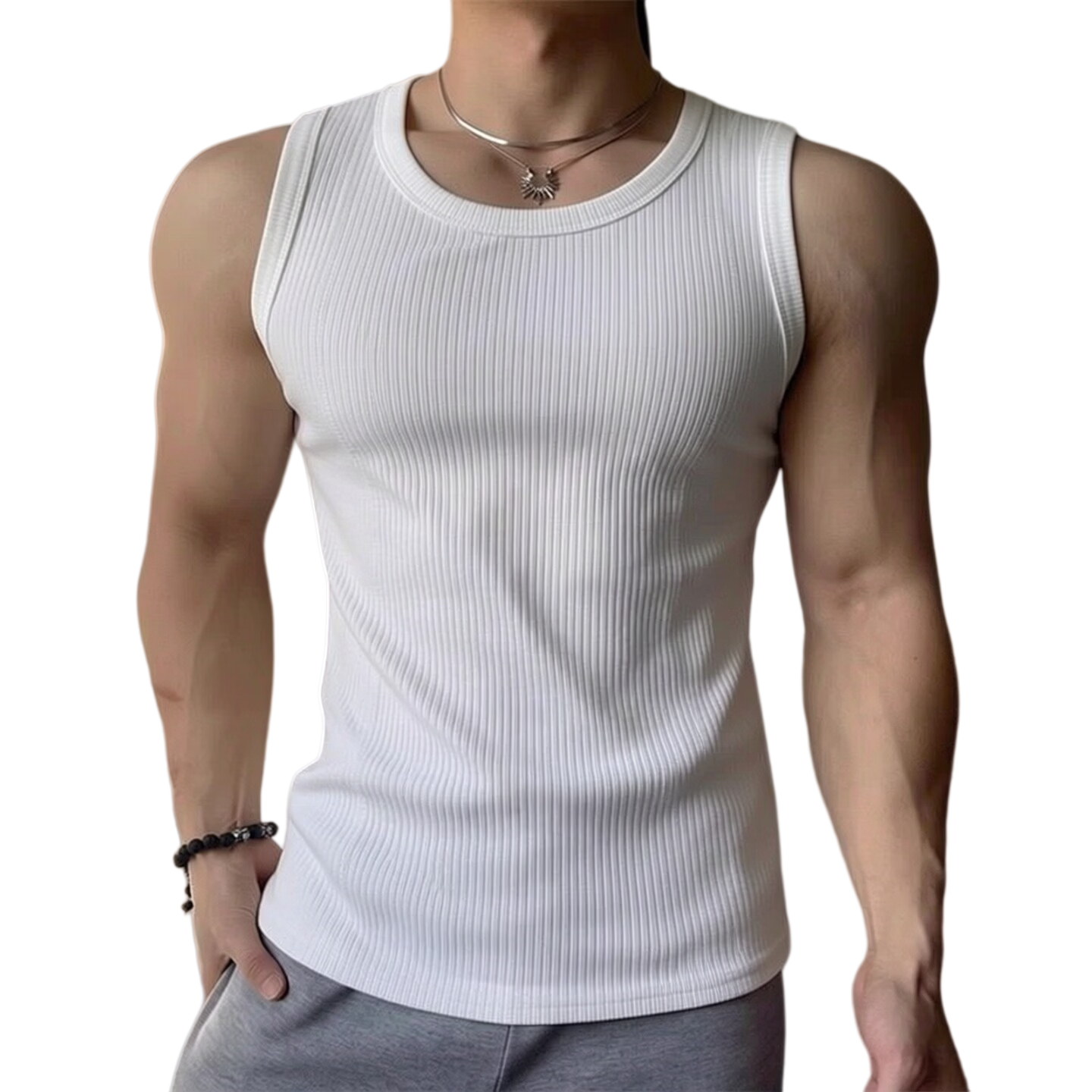 POUM American Style Thick Ribbed Sports Fitness Vest Men's Summer Trendy Slim Sleeveless Top NBV809 Black L