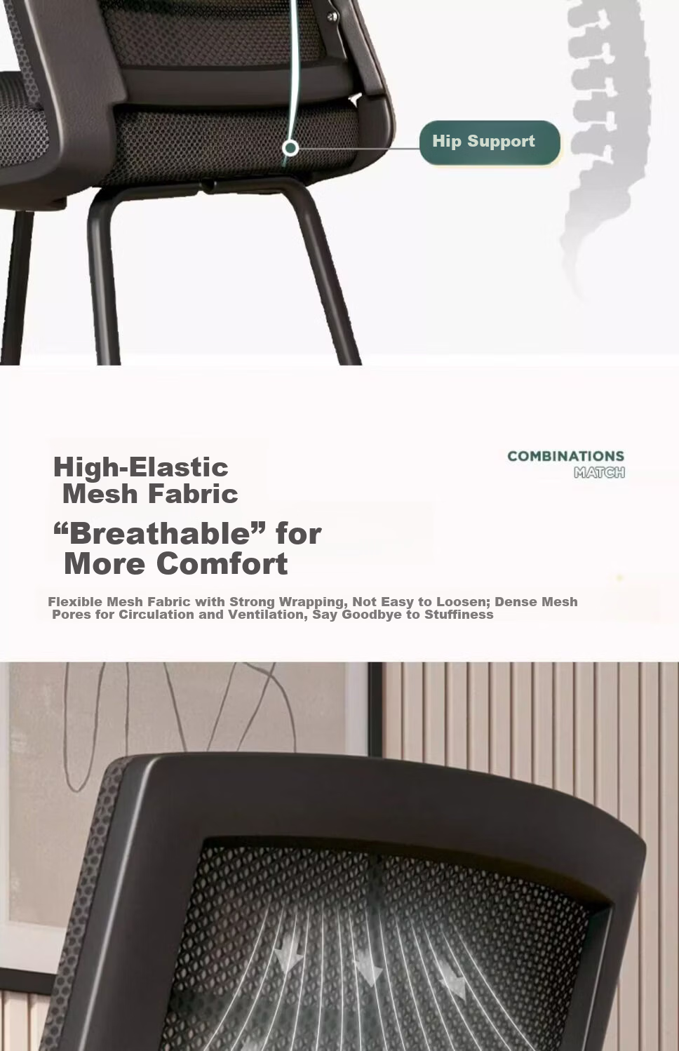 SGMW Ergonomic Office Chair Arched Design Comfortable Long Sitting Conference Chair Staff Chair Mahjong Chair with Backrest Computer Chair for Home Use 7