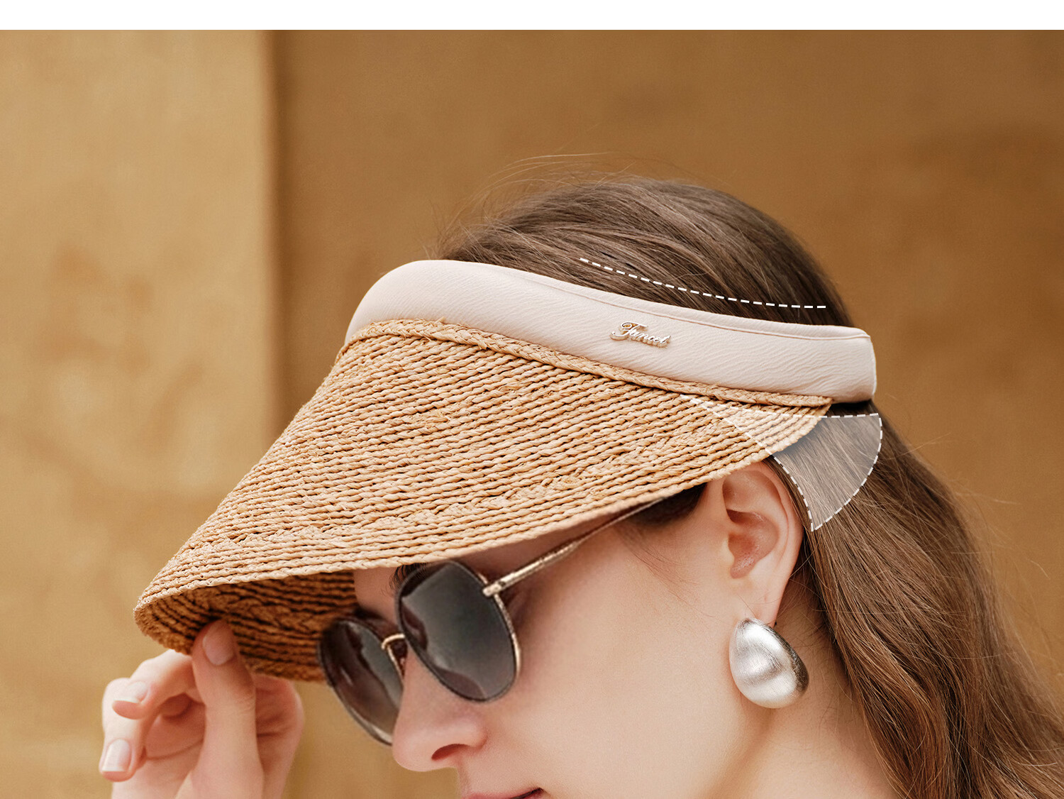 FANCET Women's Summer Open-Top Breathable Hand-Crocheted Raffia Sun Hat Wide Brim UV Protection Sunshade Hat 15