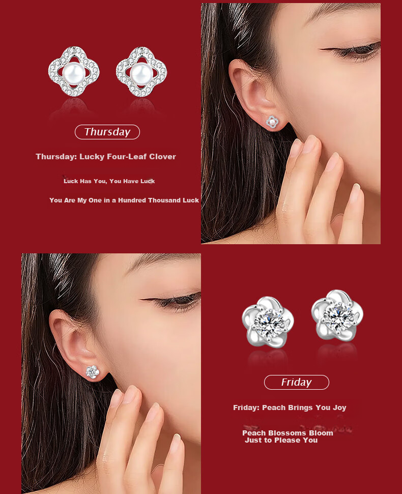 GLTEN Weekly Stud Earring Gift Box for Women Silver Needle Day of the Week Earrings High-End Birthday 520 Gift for Girlfriend Wife Premium Feel 5