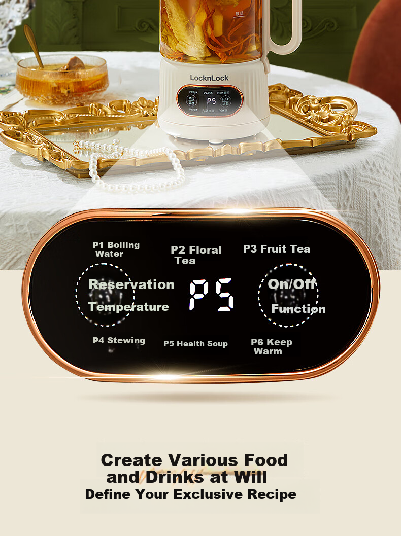 LOCK&LOCK Glass Health Pot Temperature Control Portable Electric Kettle Desktop Electric Stew Cup Office Heating Kettle EJK3495GRN 11
