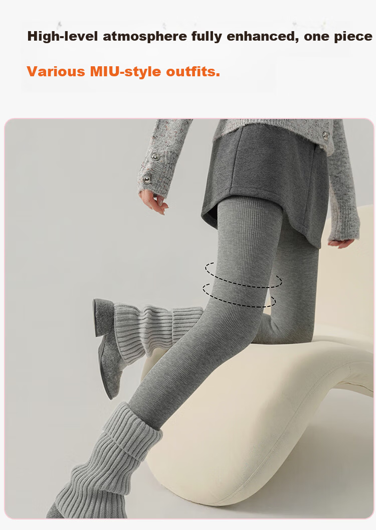 Miiow Women's Thermal Pants Polyester-Free Vertical Stripe Acrylic High-Waist Thermal Leggings Autumn Winter New 3