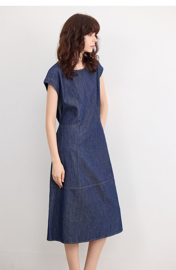 Demana Oxygen Pure Cotton Summer Vintage Washed Sleeveless Tailored Slim Fit Denim Mid-Length Dress for Women 15