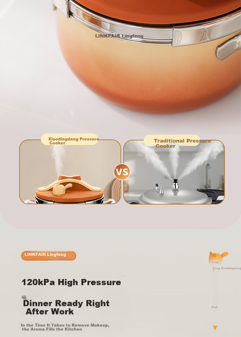LINKFAIR Dingdang Mini Pressure Cooker Small Household Explosion-Proof One-Touch Open Close 1-2 Person Mini Pressure Cooker Compatible with Gas and Induction Cookers 6
