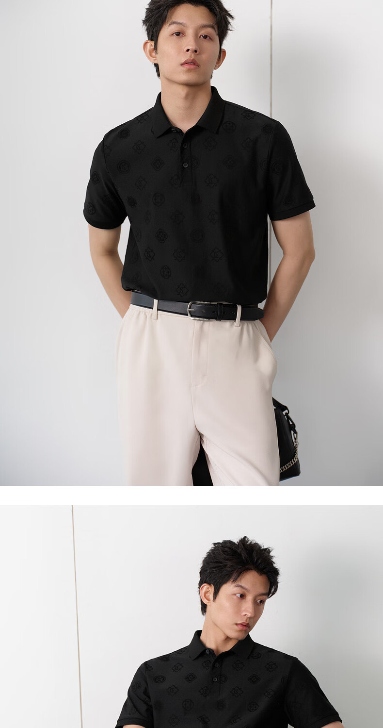 CABBEEN [National Style Jacquard Terry Cloth] Men's Polo Shirt with Pipa Pattern and Baoxiang Floral Design 2026 Summer Breathable Polo Shirt 12