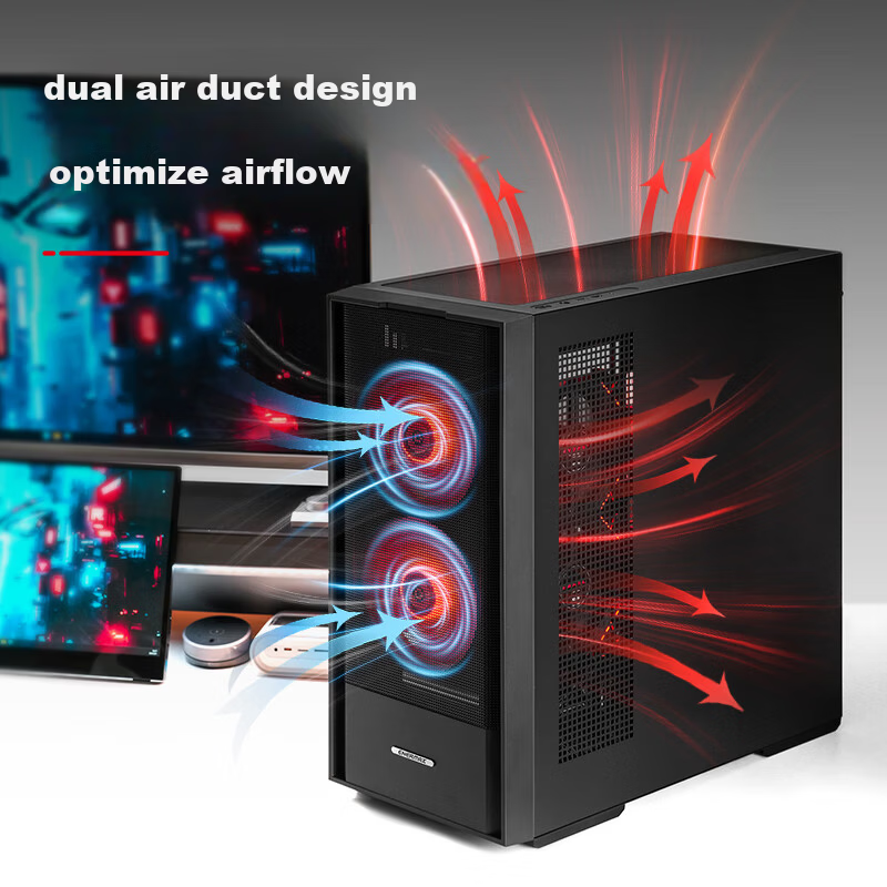 Enermax Desktop Computer Case Fengyu K1 Black Dual Airflow / Standard 2 x 14CM Fans / Standard GPU Support Bracket / Cable Management / ATX Motherboard Support