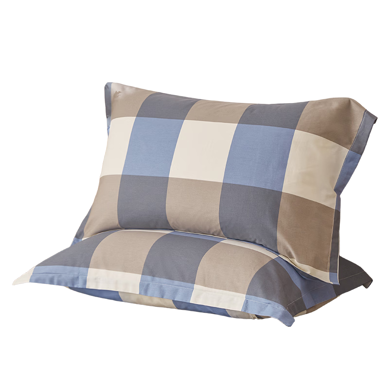 Grace A-Class 100% Cotton Antibacterial Pillowcases, Adult Home Use, Pair, 48x74cm, Blue Plaid