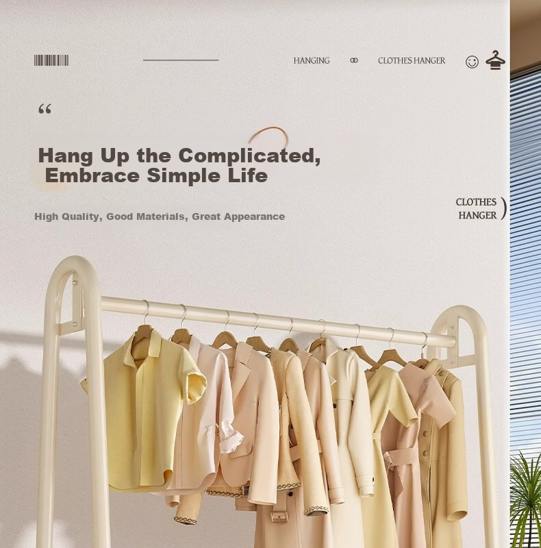 Shanshan Wooden Floor-Standing Clothes Hanger Coat Rack Bedroom Garment Rack Mobile Balcony Storage Shelf 3
