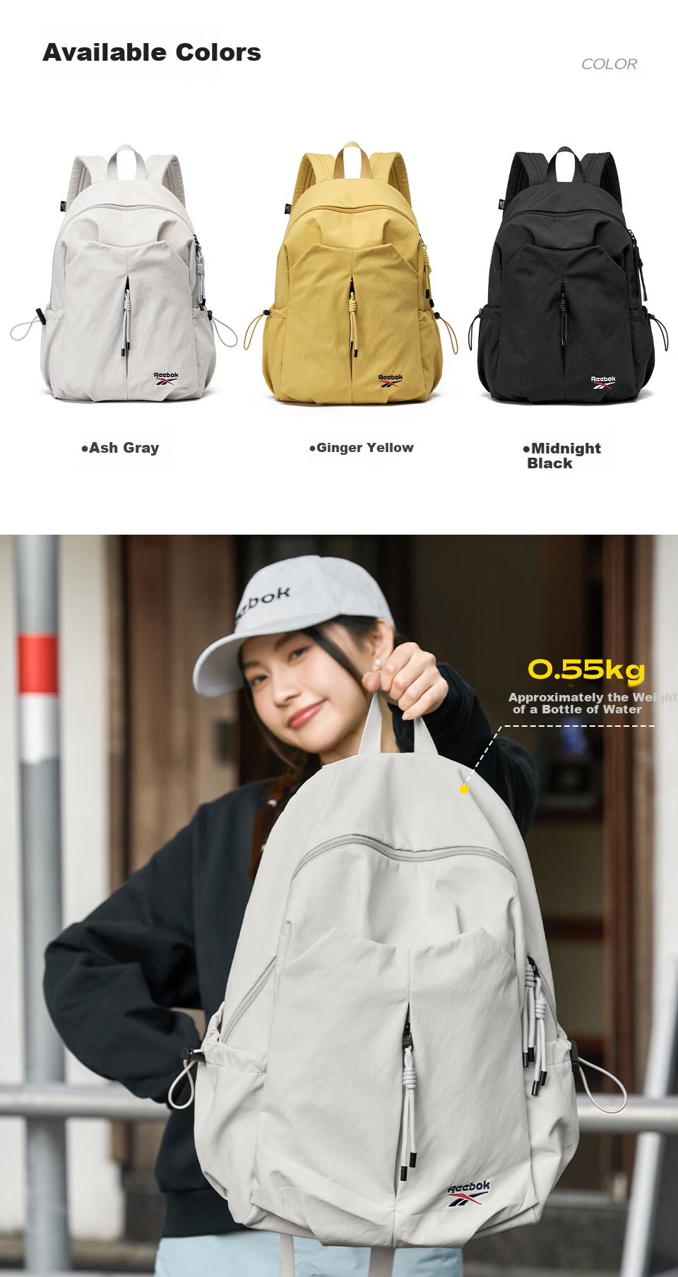 Reebok New Men's Sports Casual Large Capacity Backpack for High School and College Students Commuter School Bag Women Ginger Yellow 3