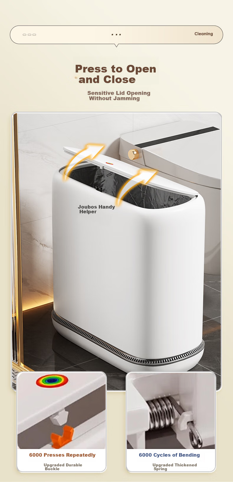 Jiabangshou 8.3L Air Pressure Press-Open Trash Can White Bathroom Odor-Proof Toilet Waste Bin 5