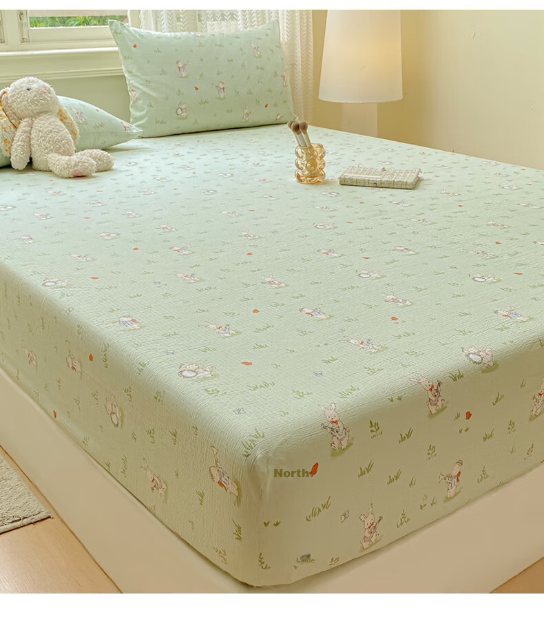 AVIVI Class A Double-Layer Gauze Fitted Sheet Single Bed Cover Full Enclosure Mattress Protector for 1.8m Bed Forest Rabbit 9
