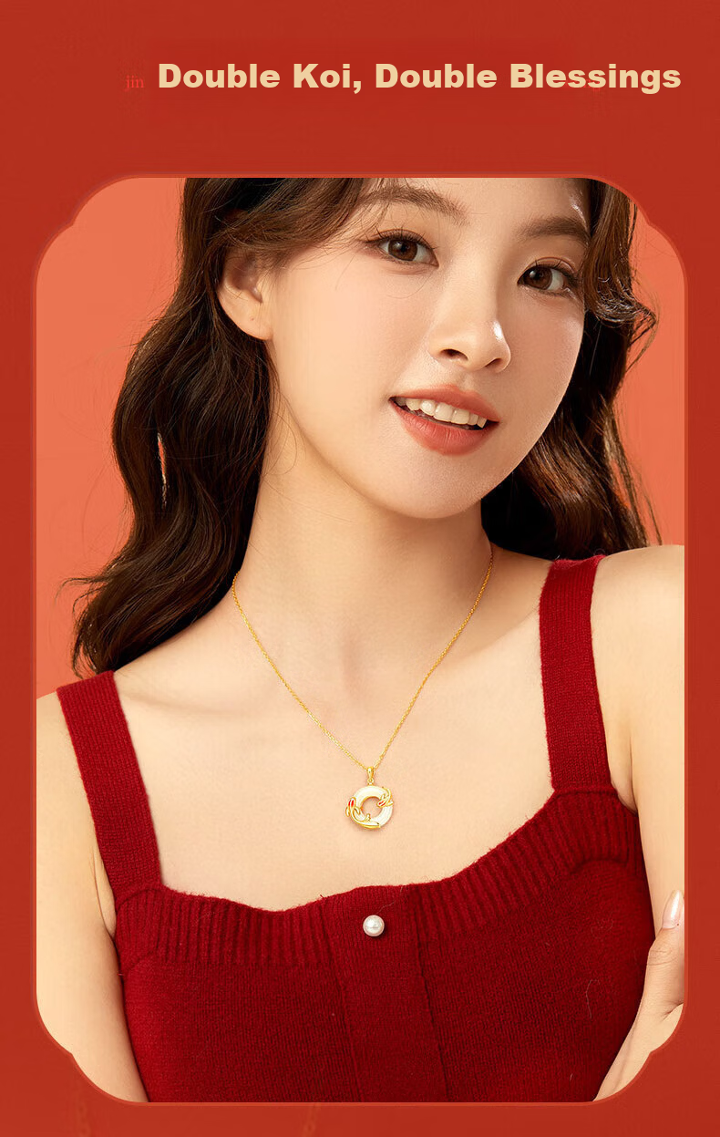 Zhenshang Silver China Gold Koi Fish Safety Buckle Silver Necklace Hetian Jade Pendant Women's Birthday Gift for Girlfriend Wife S925 3