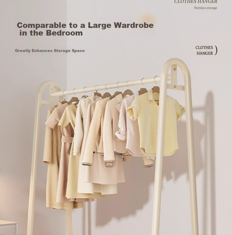 Shanshan Wooden Floor-Standing Clothes Hanger Coat Rack Bedroom Garment Rack Mobile Balcony Storage Shelf 23
