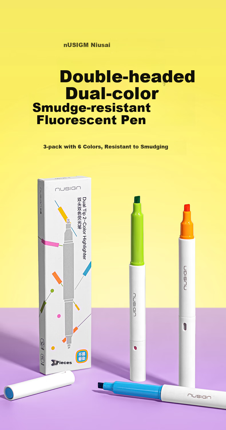 NUSIGN Dual-Ended Dual-Color Anti-Bleed Highlighter Pen Exam Review Key Point Marker 6 Colors 3-Pack NS720-1 Premium Brand by Deli 1