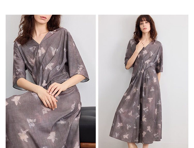 Demana Romantic Supreme Summer Vintage Floral V-Neck Waist-Defined Lightweight Flowing A-Line Mid-Length Dress for Women 5