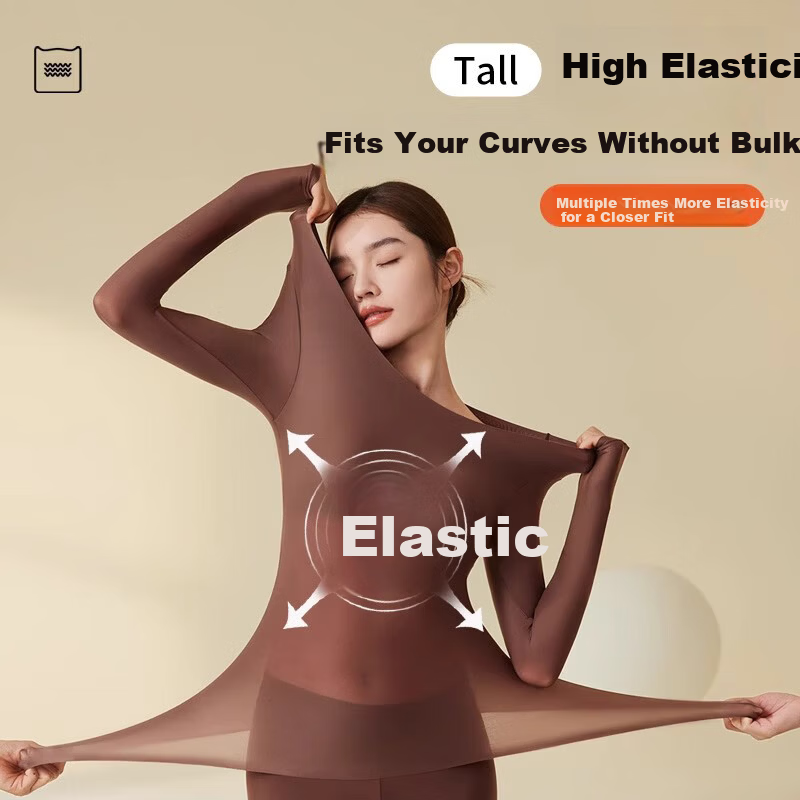 Langsha Women's Thermal Underwear Autumn Winter 10A Antibacterial Skin Care Base Layer with Chest Pad Light Skin L