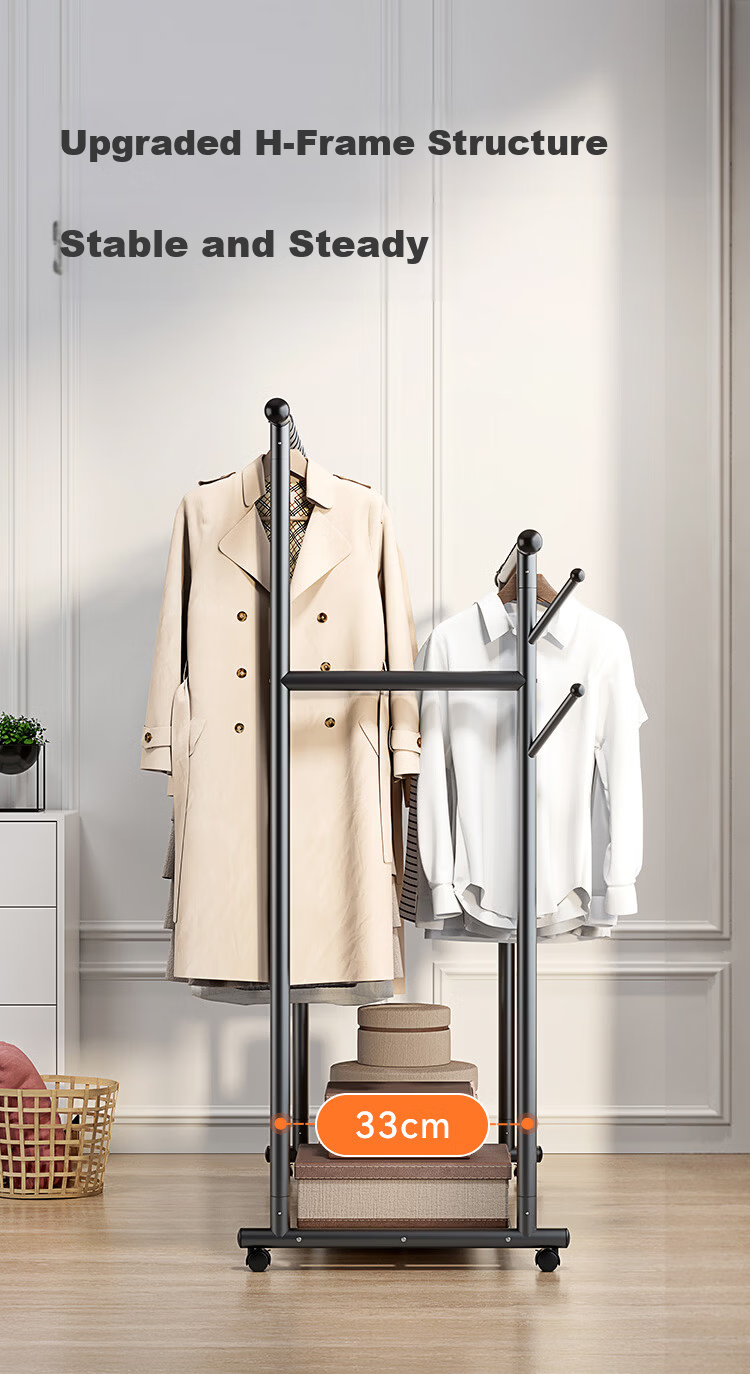 JD Jingzao Double Row Clothes Rack Mobile Floor Standing Clothes Hanger 1.3m Gun Gray for Bedroom and Balcony 11