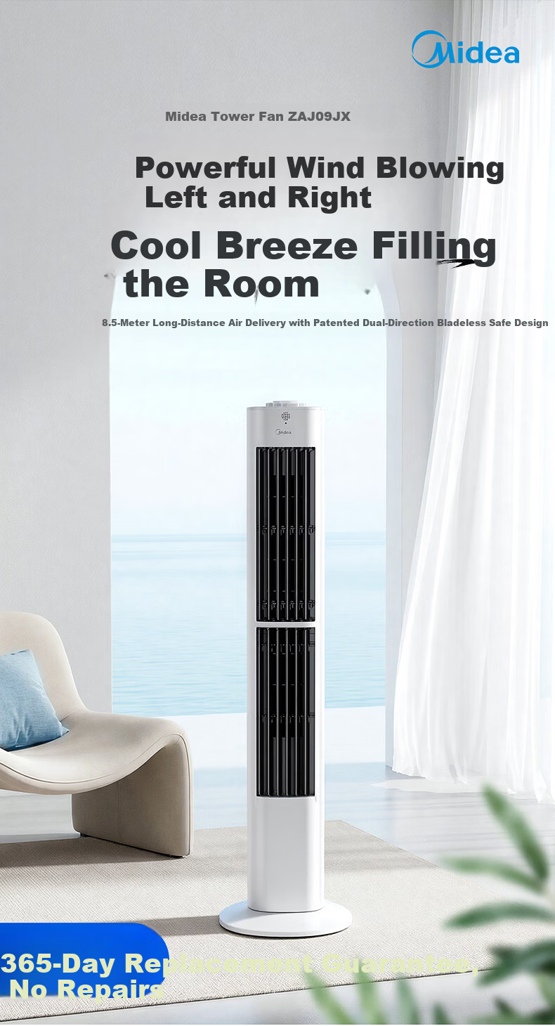 Midea [Mother and Baby Care] Dual Purification Bladeless Fan DC Inverter Quiet Tower Fan Voice Remote Control Floor Fan High Power Home Electric Fan AMS150J-GM 1
