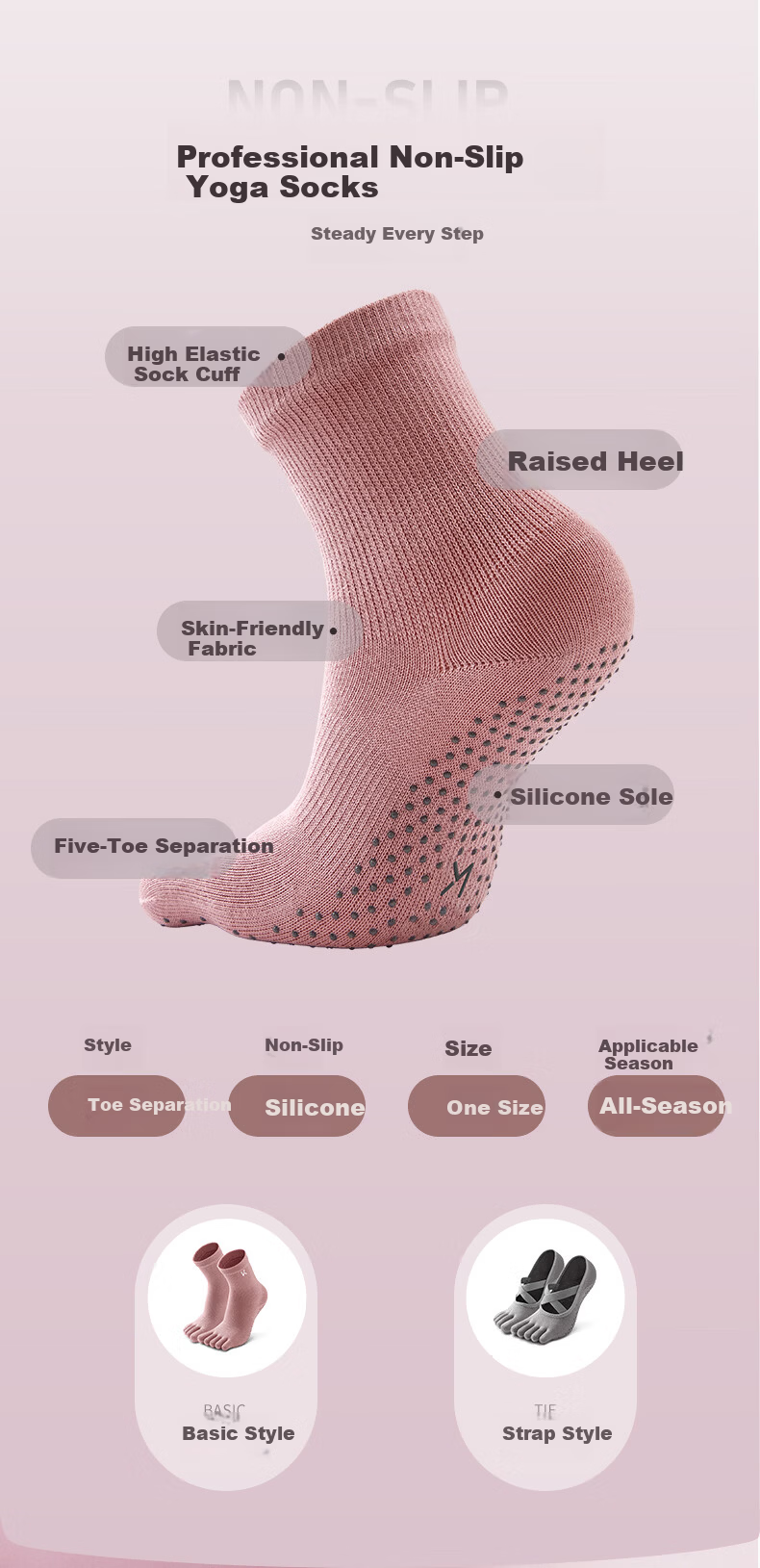 Keep Women's Five-Toe Non-Slip Yoga Socks Breathable Moisture-Wicking Indoor Fitness Dance Socks 2
