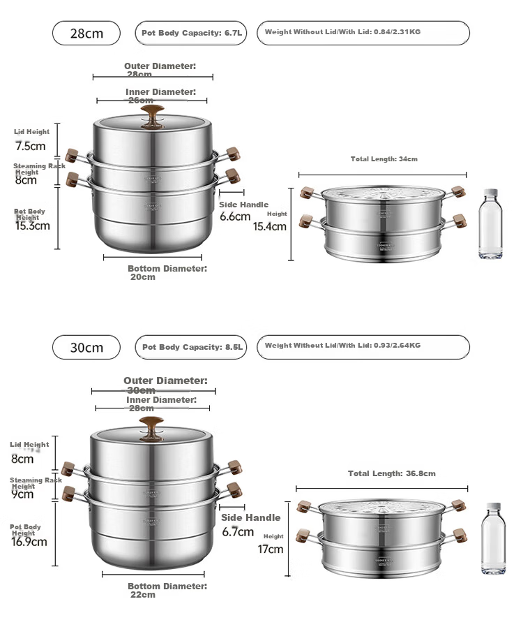 COOKER KING 316L Stainless Steel Three-Layer Steamer Pot with Composite Bottom, Household Soup Pot, Visible High Dome Lid, 30cm 15