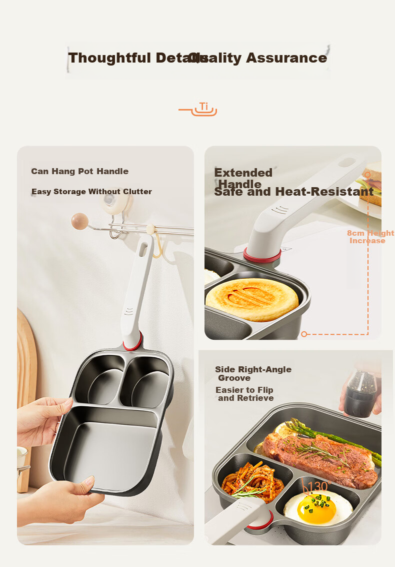 Sacon Titanium Non-Stick Frying Pan 3-in-1 Breakfast Skillet Multi-Functional Steak and Egg Pan 12