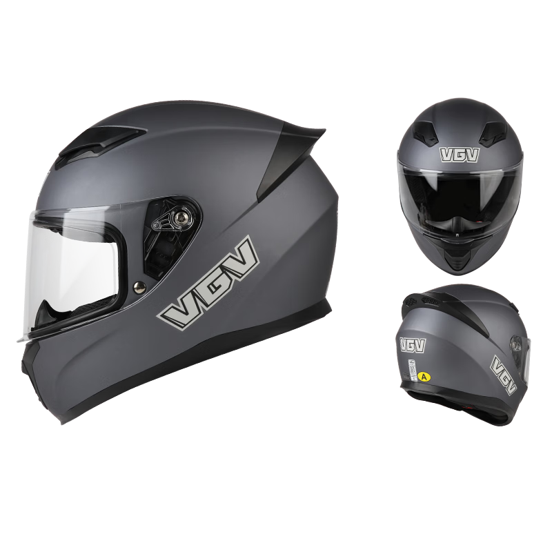 VGV Motorcycle Helmet 3C Certified Four-Season Warm Single Visor Full Face Electric Vehicle Helmet Titanium Silver Gray L