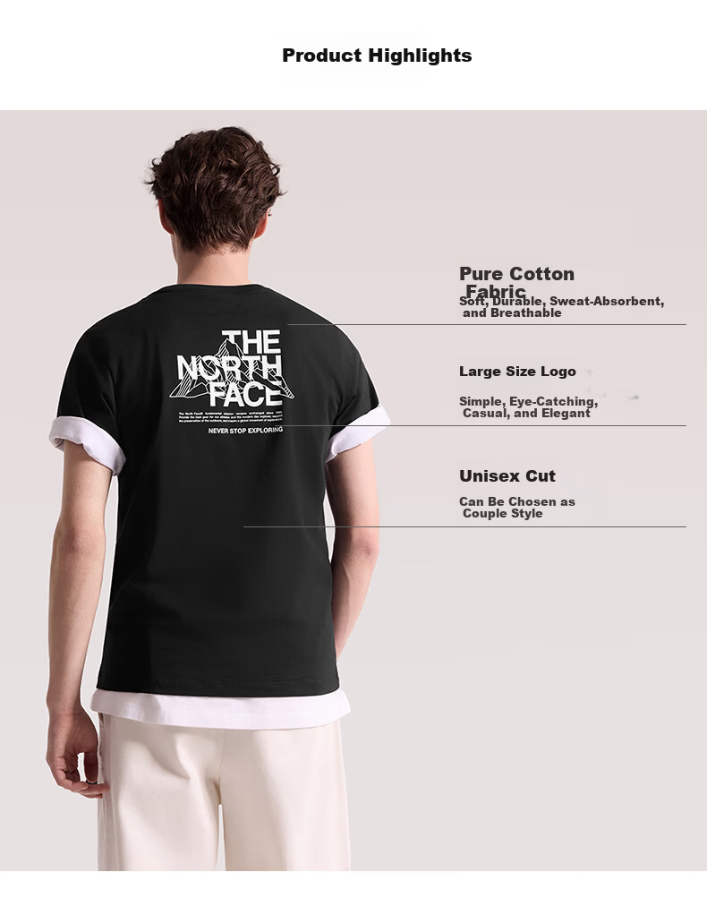 The North Face Unisex Printed Short Sleeve T-Shirt Outdoor Breathable Gray 0TI 2XL 1
