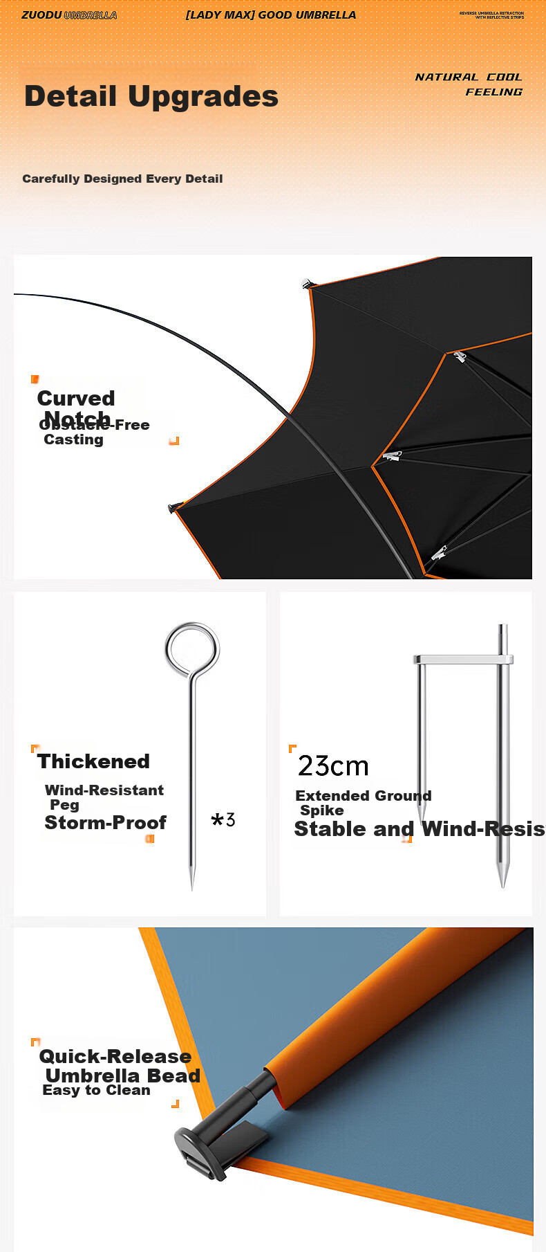 ZUODU Universal Adjustable Enlarged Fishing Umbrella Thickened Sunshade Umbrella Outdoor Camping Rain and Sun Umbrella with Cane Handle 18