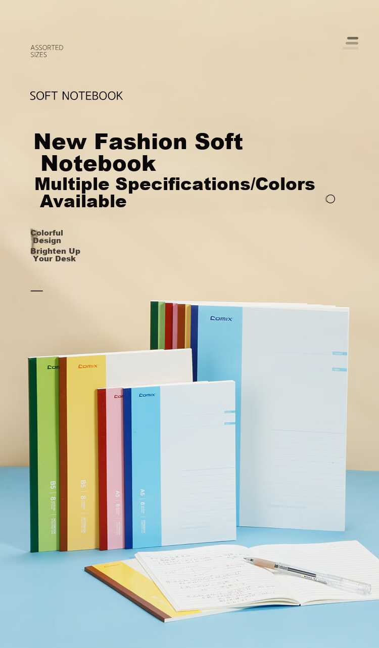COMIX A5/58 Sheets/3 Books, Wirebound Soft Cover Notebook, Meeting Notebook, Soft Cover Study And Homework Book/work Journal, Fashionable Office EC7653-3 with 1