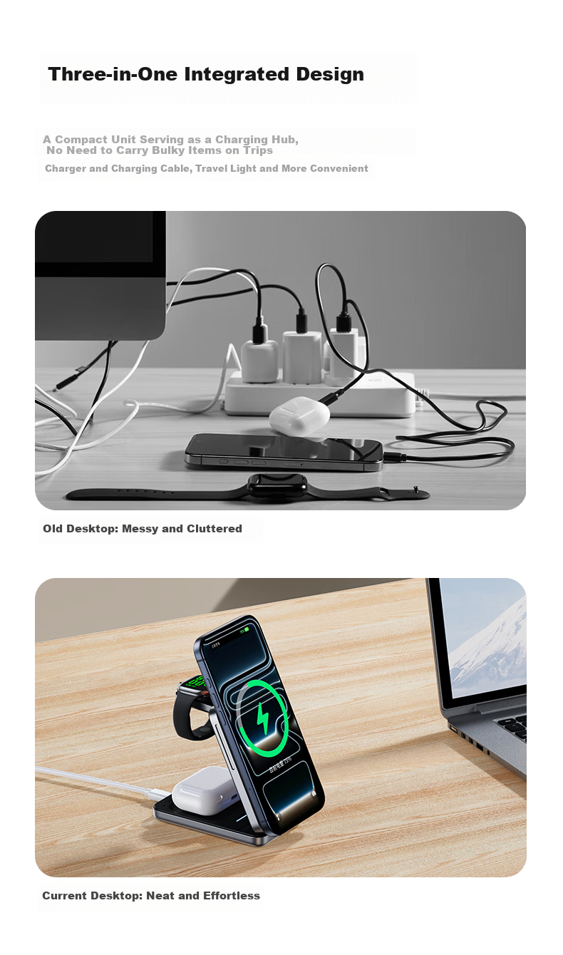 REMAX Apple 3-In Wireless Charger, Foldable, Compact And Portable, MagSafe Magnetic Stand, Suitable for IPhone 12-17 Series, IWatch, Earphones 3