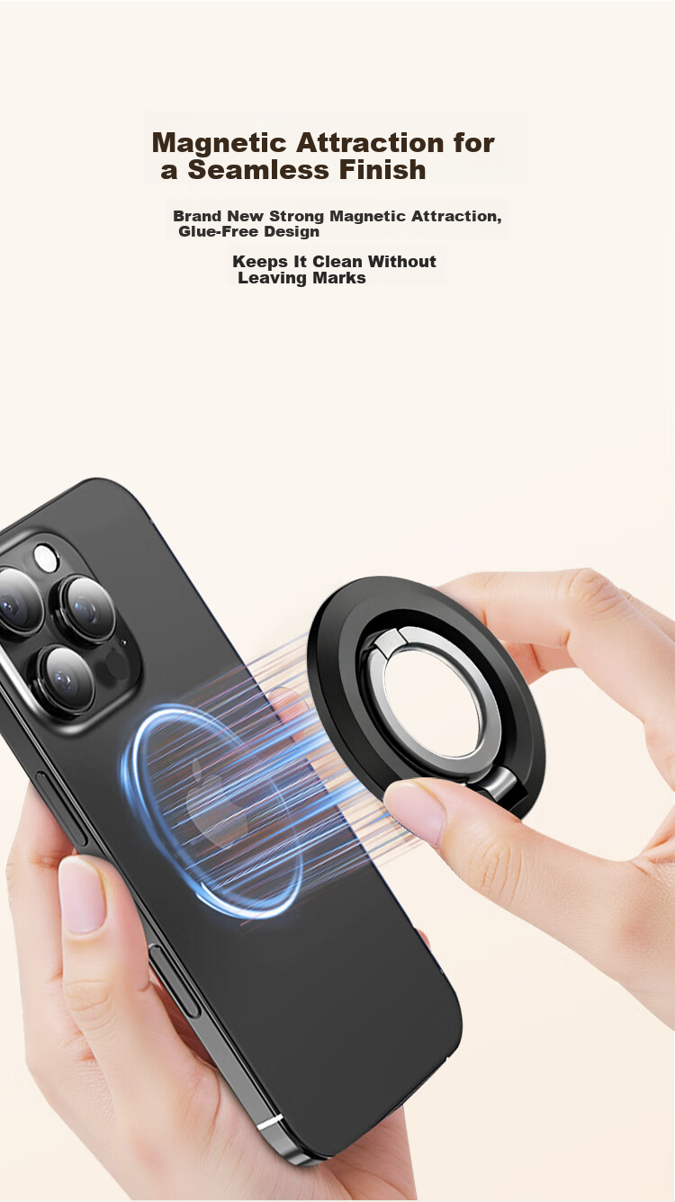 BZBC Dual-Ring Magnetic Car Mount Phone Holder Double-Sided Magnetic MagSafe 360° Rotating Ring Grip Adhesive Fixator 5